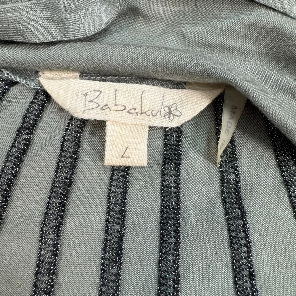 Babakul Long Sleeve Open Front Cardigan Womens Size Large Green Metallic Pockets
